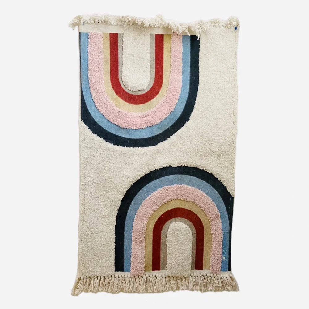 Boho Bohemian Cotton Tufted Rug Wall Decor Rainbow Rug 24”X41”